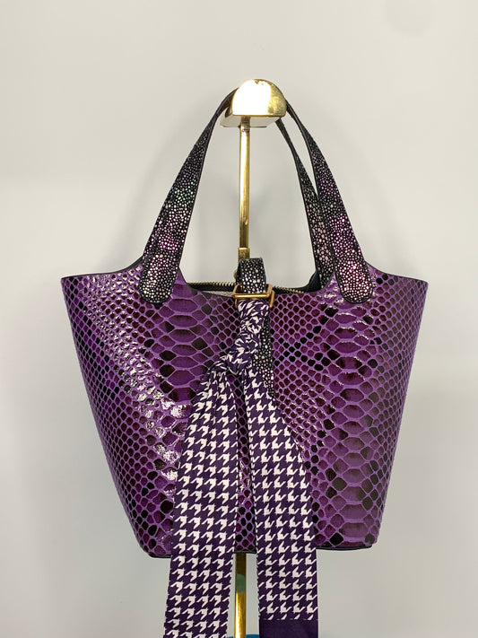 [YX] Snake print purple Bucket bag