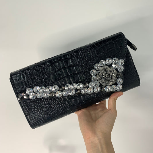 [YX]Diamond-encrusted alligator clutch bag-1
