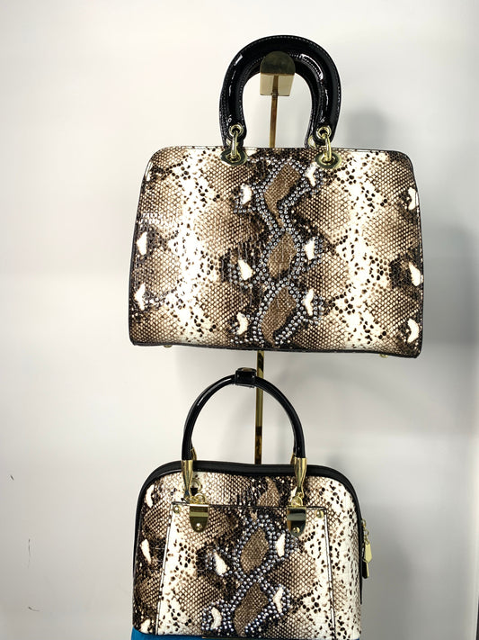 [YX] Serpentine leather bag with diamonds-1