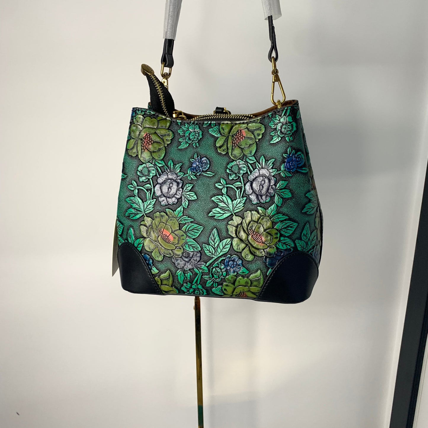 [YX] Flower pattern green bag