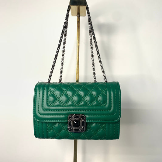 [YX]Black block metal Dark green bag
