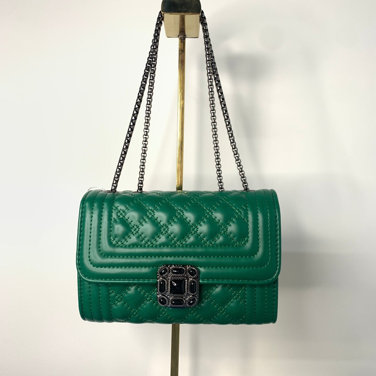 [YX]Black block metal Dark green bag-1