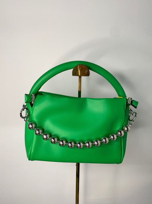 [YX] Silver beads decorated green bag